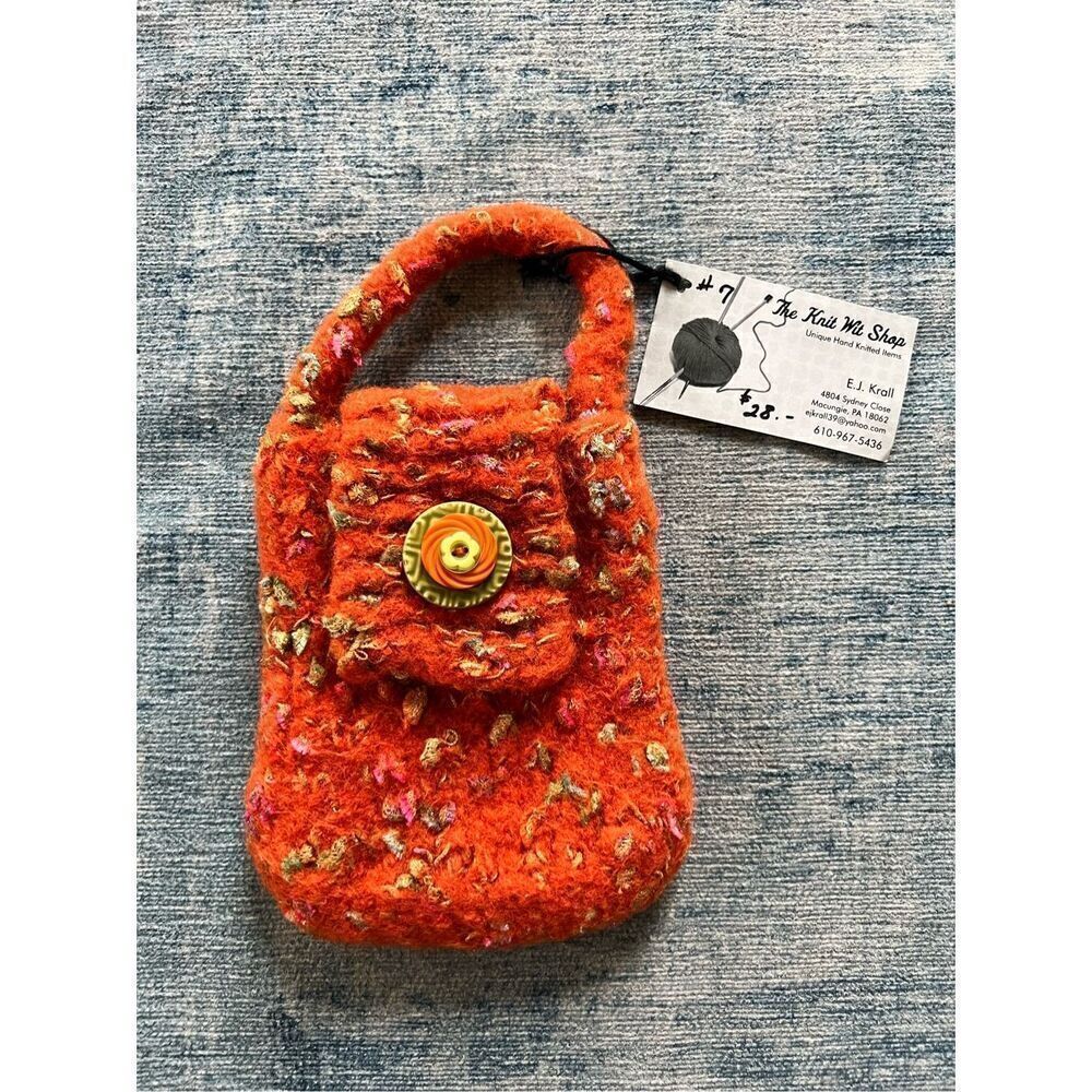 Handmade Orange Multi Color Knit Handbag